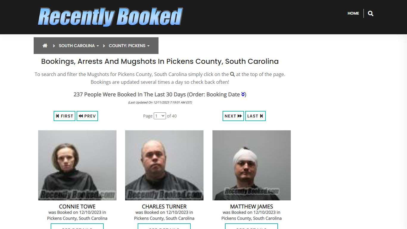 Bookings, Arrests and Mugshots in Pickens County, South Carolina